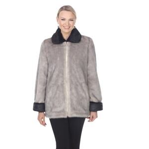 Amerimode Faux Fur Zip Up Jacket Grey With Black Trim NEW Size Large